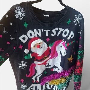 Festive Black Christmas Sweater Ugly Christmas Sweater - Don’t Stop Believing
